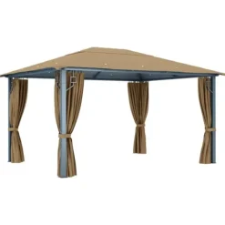 Telte & Lysthuse^Pavillon med gardin 400x300 cm - Solid aluminium | Farve: Gråbrun