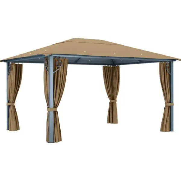 Telte & Lysthuse^Pavillon med gardin 400x300 cm - Solid aluminium | Farve: Gråbrun