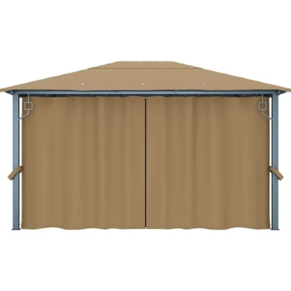 Telte & Lysthuse^Pavillon med gardin 400x300 cm - Solid aluminium | Farve: Gråbrun