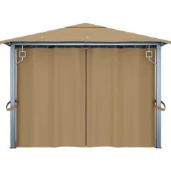 Telte & Lysthuse^Pavillon med gardin 400x300 cm - Solid aluminium | Farve: Gråbrun
