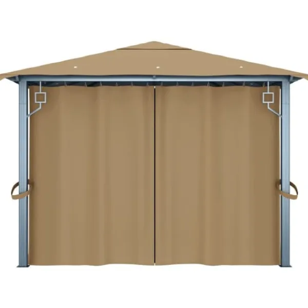 Telte & Lysthuse^Pavillon med gardin 400x300 cm - Solid aluminium | Farve: Gråbrun
