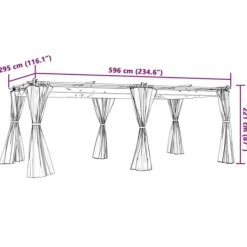 Online Pavillon med gardiner 6x3 m - Slidstærk stålstruktur | Farve: Gråbrun Buer, Spalier, Lysthuse Uden Tag