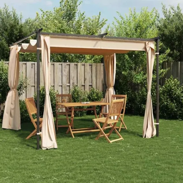 New Pavillon med gardiner 3x3 m - Stabil stål konstruktion | Farve: Cremefarvet Telte & Lysthuse