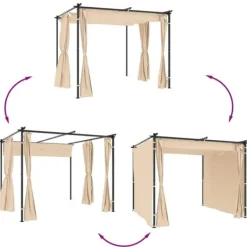 New Pavillon med gardiner 3x3 m - Stabil stål konstruktion | Farve: Cremefarvet Telte & Lysthuse