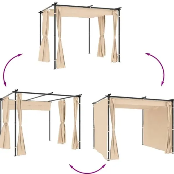 New Pavillon med gardiner 3x3 m - Stabil stål konstruktion | Farve: Cremefarvet Telte & Lysthuse