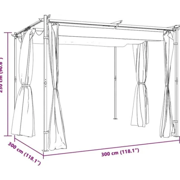 New Pavillon med gardiner 3x3 m - Stabil stål konstruktion | Farve: Cremefarvet Telte & Lysthuse