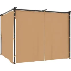 Telte & Lysthuse^Pavillon med gardiner 3x3 m - Vandafvisende & UV-bestandig | Farve: Gråbrun | Stålstruktur