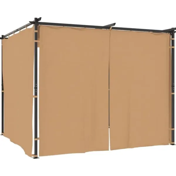 Telte & Lysthuse^Pavillon med gardiner 3x3 m - Vandafvisende & UV-bestandig | Farve: Gråbrun | Stålstruktur