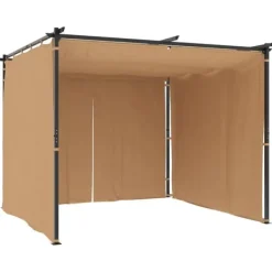 Telte & Lysthuse^Pavillon med gardiner 3x3 m - Vandafvisende & UV-bestandig | Farve: Gråbrun | Stålstruktur