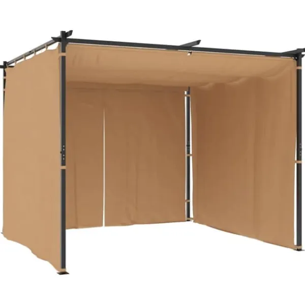 Telte & Lysthuse^Pavillon med gardiner 3x3 m - Vandafvisende & UV-bestandig | Farve: Gråbrun | Stålstruktur