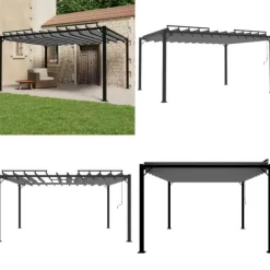 Sale Pavillon med lameltag 3x4 m aluminium og stof antracitgrå - Havepavillon - Havepavilloner - Home & Living Buer, Spalier, Lysthuse Uden Tag