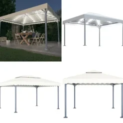 New Pavillon med LED-lyskæder 400x300 cm aluminium cremefarvet - Pavillon - Pavilloner - Home & Living Telte & Lysthuse