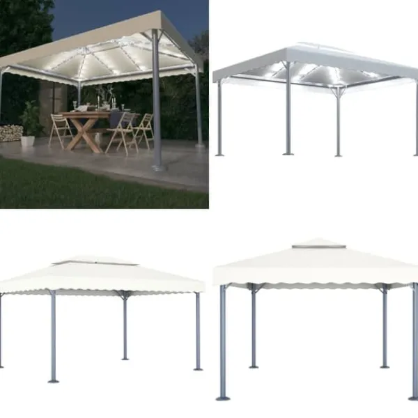 New Pavillon med LED-lyskæder 400x300 cm aluminium cremefarvet - Pavillon - Pavilloner - Home & Living Telte & Lysthuse