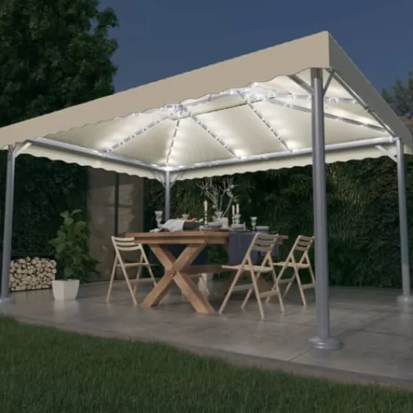 New Pavillon med LED-lyskæder 400x300 cm aluminium cremefarvet - Pavillon - Pavilloner - Home & Living Telte & Lysthuse