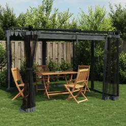 Sale Pavillon med mesh-vægge - 3x3 m stål | Farve: Antracitgrå Buer, Spalier, Lysthuse Uden Tag