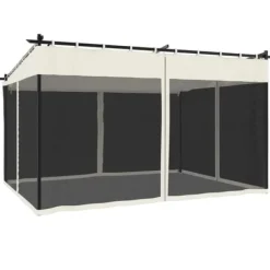 Buer, Spalier, Lysthuse Uden Tag^Pavillon med mesh-vægge - 4x3 m stål | Farve: Creme