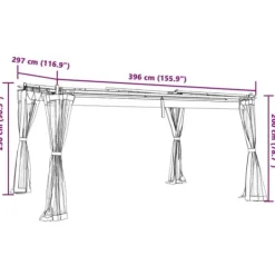 Buer, Spalier, Lysthuse Uden Tag^Pavillon med mesh-vægge - 4x3 m stål | Farve: Creme