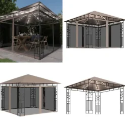 Telte & Lysthuse^Pavillon med myggenet og LED-lyskæder 3x3x2,73 m gråbrun - Pavillon - Pavilloner - Home & Living