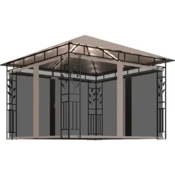 Telte & Lysthuse^Pavillon med myggenet og LED-lyskæder 3x3x2,73 m gråbrun - Pavillon - Pavilloner - Home & Living