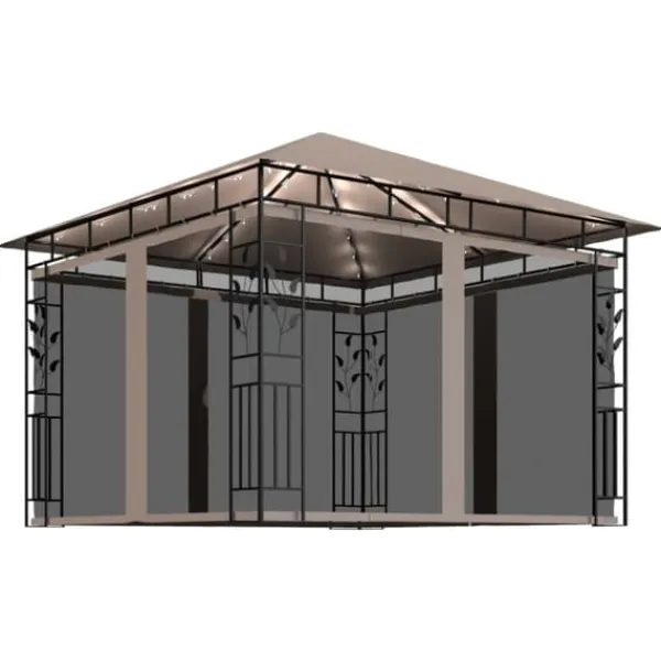 Telte & Lysthuse^Pavillon med myggenet og LED-lyskæder 3x3x2,73 m gråbrun - Pavillon - Pavilloner - Home & Living