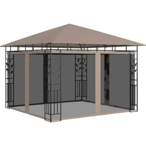 Telte & Lysthuse^Pavillon med myggenet og LED-lyskæder 3x3x2,73 m gråbrun - Pavillon - Pavilloner - Home & Living