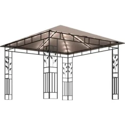 Telte & Lysthuse^Pavillon med myggenet og LED-lyskæder 3x3x2,73 m gråbrun - Pavillon - Pavilloner - Home & Living
