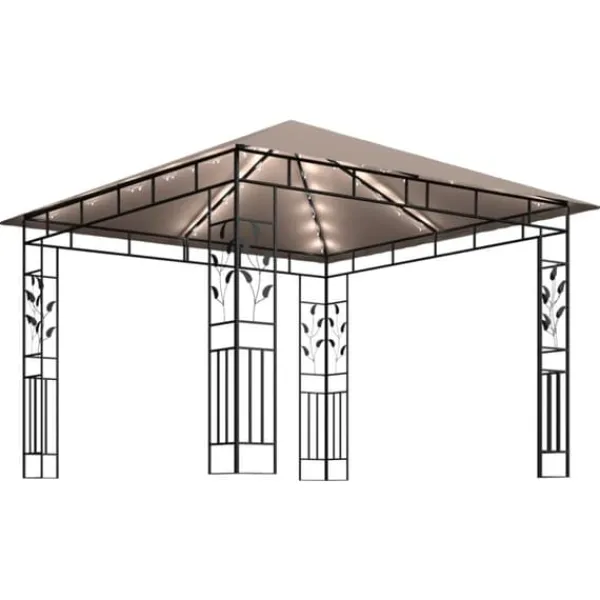 Telte & Lysthuse^Pavillon med myggenet og LED-lyskæder 3x3x2,73 m gråbrun - Pavillon - Pavilloner - Home & Living