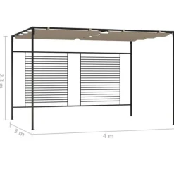 Pavillon med sammenrulleligt tag - Stærk jernkonstruktion | Farve: Gråbrun | Størrelse: 3x4x2,3 m Buer, Spalier, Lysthuse Uden Tag
