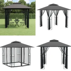 Sale Pavillon med sidevægge 300x300x270 cm stål antracitgrå - Pavillon - Pavilloner - Home & Living Telte & Lysthuse