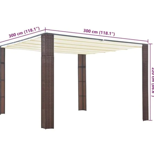 Buer, Spalier, Lysthuse Uden Tag^Pavillon med tag i polyrattan - Udendørs skygge og beskyttelse | Farve: Brun/Creme | Størrelse: 300x300x220 cm