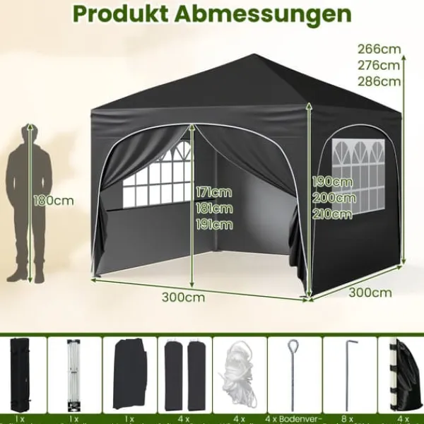 Outlet Pavillon telt, 3x3 m, sort Telte & Lysthuse