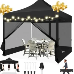 Telte & Lysthuse^Pavillon, Vandtæt, Hurtig-opsætning,3x3m, Sort