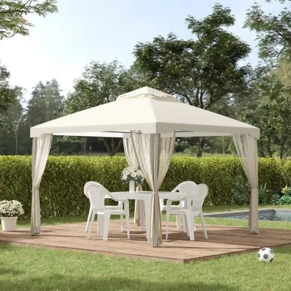 Online Pavillon 3x3 m med 4 sidevægge, metal/polyester, cremehvid – vejrbestandig Telte & Lysthuse