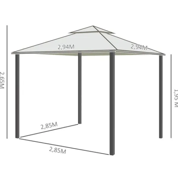Online Pavillon 3x3 m med 4 sidevægge, metal/polyester, cremehvid – vejrbestandig Telte & Lysthuse