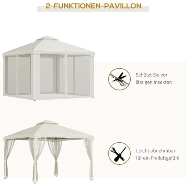Online Pavillon 3x3 m med 4 sidevægge, metal/polyester, cremehvid – vejrbestandig Telte & Lysthuse