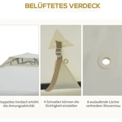 Online Pavillon 3x3 m med 4 sidevægge, metal/polyester, cremehvid – vejrbestandig Telte & Lysthuse