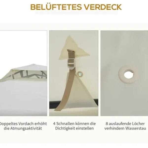 Online Pavillon 3x3 m med 4 sidevægge, metal/polyester, cremehvid – vejrbestandig Telte & Lysthuse