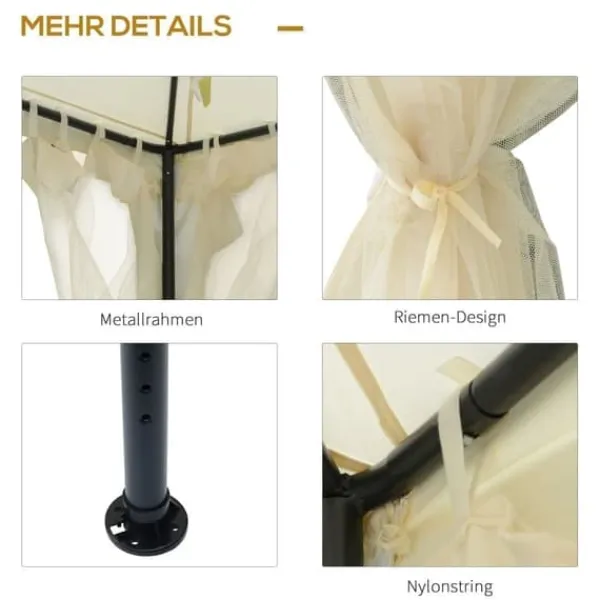 Online Pavillon 3x3 m med 4 sidevægge, metal/polyester, cremehvid – vejrbestandig Telte & Lysthuse