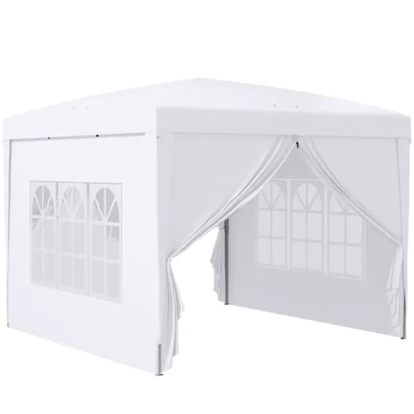 Telte & Lysthuse^Pavillon 3x3 m med 4 sidevægge & vinduer, UV-beskyttelse, stål/oxford, taske, hvid