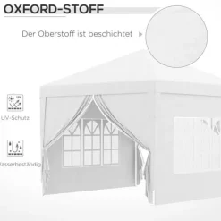 Telte & Lysthuse^Pavillon 3x3 m med 4 sidevægge & vinduer, UV-beskyttelse, stål/oxford, taske, hvid
