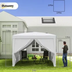 Best Pavillon 3x3 m med 4 sidevægge & vinduer, UV-beskyttelse, stål/oxford, taske, hvid Telte & Lysthuse