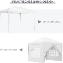 Best Pavillon 3x3 m med 4 sidevægge & vinduer, UV-beskyttelse, stål/oxford, taske, hvid Telte & Lysthuse