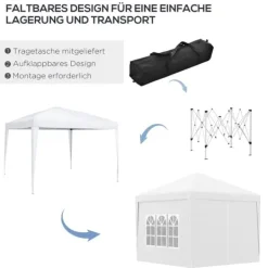 Best Pavillon 3x3 m med 4 sidevægge & vinduer, UV-beskyttelse, stål/oxford, taske, hvid Telte & Lysthuse