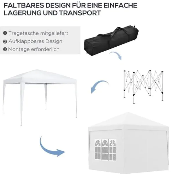 Best Pavillon 3x3 m med 4 sidevægge & vinduer, UV-beskyttelse, stål/oxford, taske, hvid Telte & Lysthuse