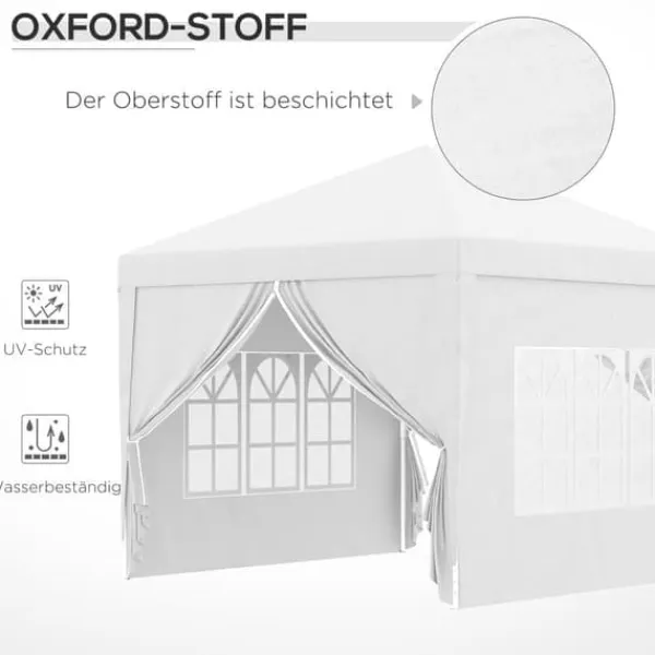 Best Pavillon 3x3 m med 4 sidevægge & vinduer, UV-beskyttelse, stål/oxford, taske, hvid Telte & Lysthuse