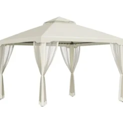 Pavillon 3x3 m med 4 sidevægge, metal/polyester, cremehvid – vejrbestandig Telte & Lysthuse