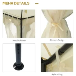 Pavillon 3x3 m med 4 sidevægge, metal/polyester, cremehvid – vejrbestandig Telte & Lysthuse