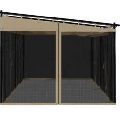 Hot Pavillon 6x3 m med mesh-vægge i stål - Gråbrun | Størrelse: 6x3 m Buer, Spalier, Lysthuse Uden Tag