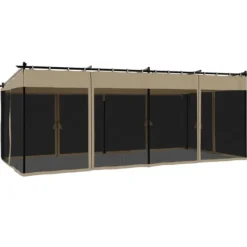 Hot Pavillon 6x3 m med mesh-vægge i stål - Gråbrun | Størrelse: 6x3 m Buer, Spalier, Lysthuse Uden Tag