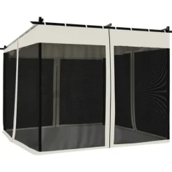 Online Pavillon 3x3 m med mesh-vægge - Stål | Farve: Cremefarvet Buer, Spalier, Lysthuse Uden Tag